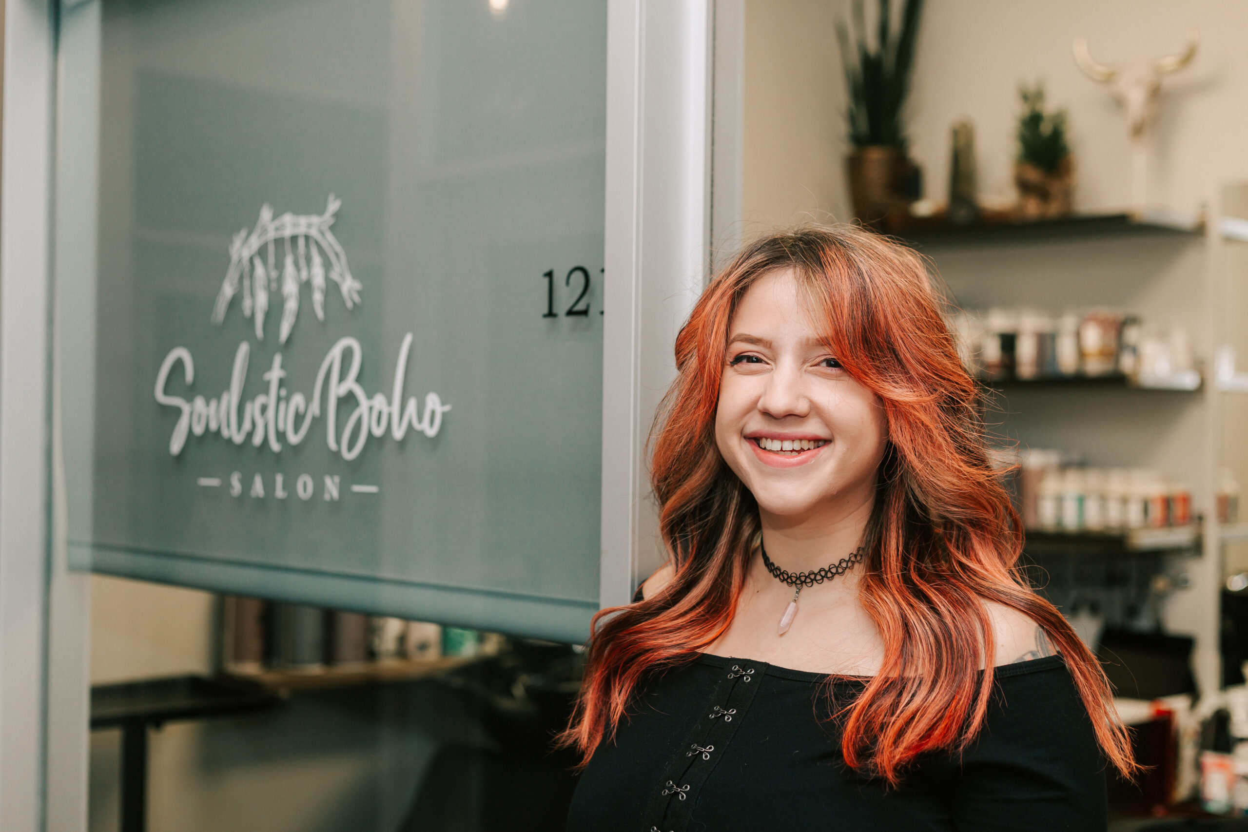 Branding headshot of Lauren Dennehy, owner of Soulistic Boho Salon, a luxurious Providence hair salon